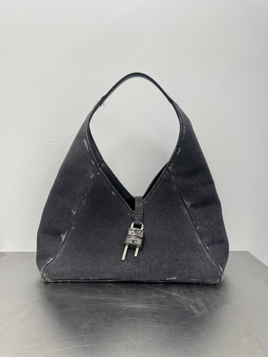 GIVENCHY WASHED DENIM CROCODILE HOBO BAG