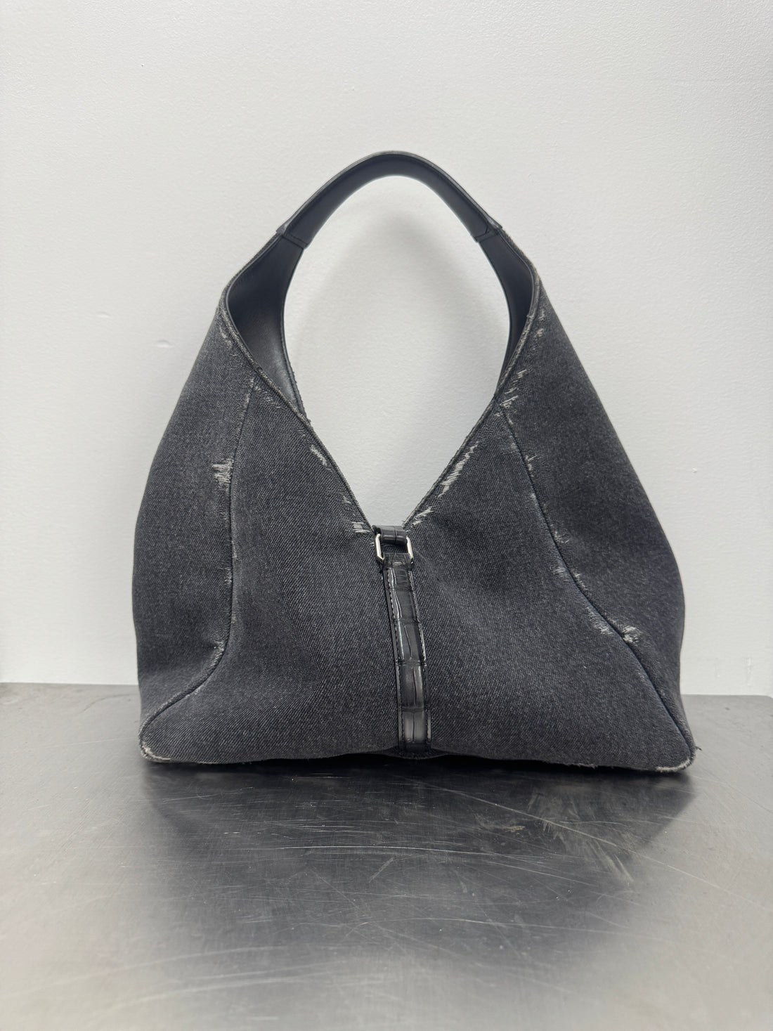 GIVENCHY WASHED DENIM CROCODILE HOBO BAG