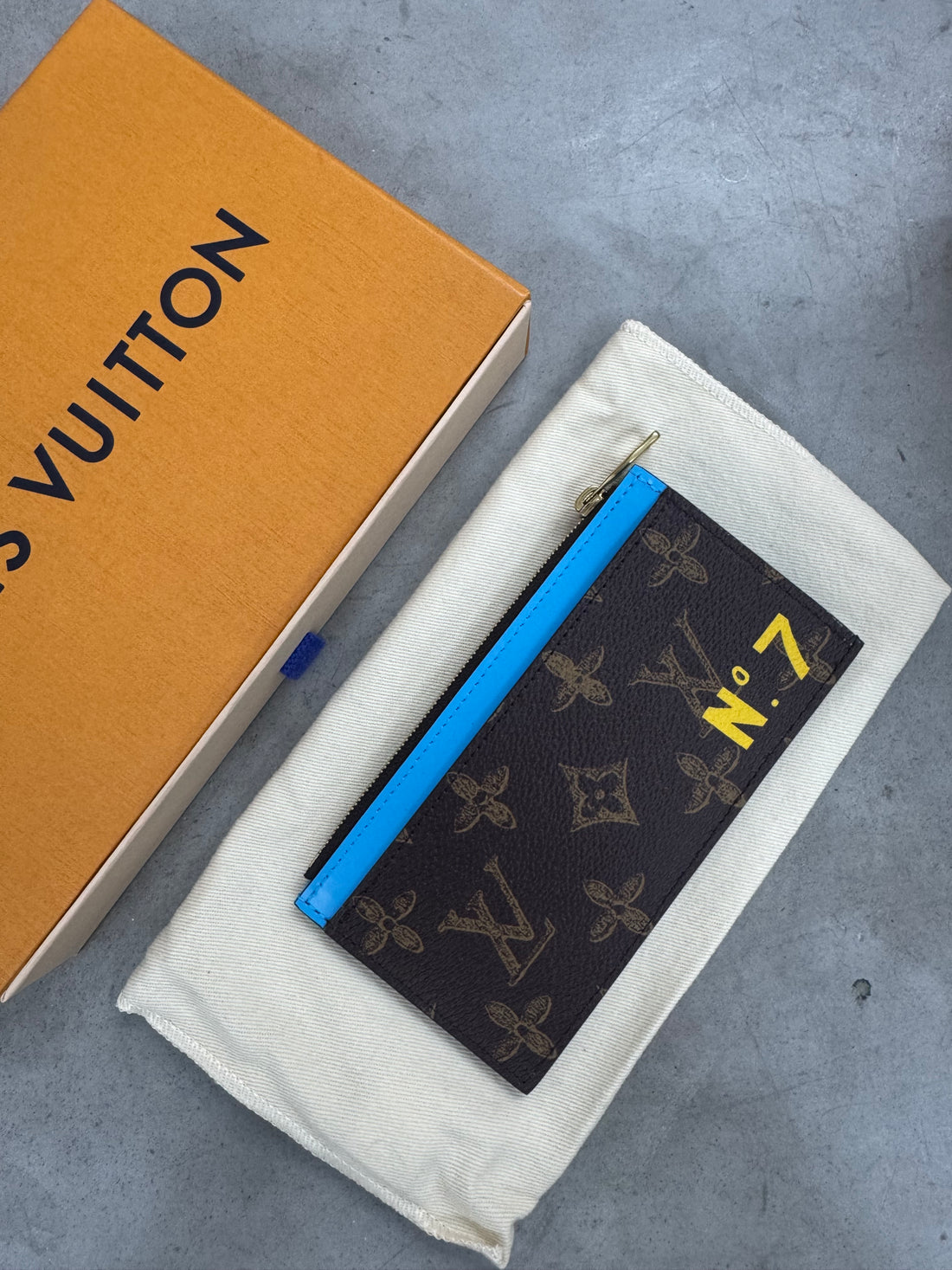 LOUIS VUITTON VIRGIL ABLOH TRUNK L’OEIL BLUE LEATHER & MONOGRAM COIN CARD HOLDER