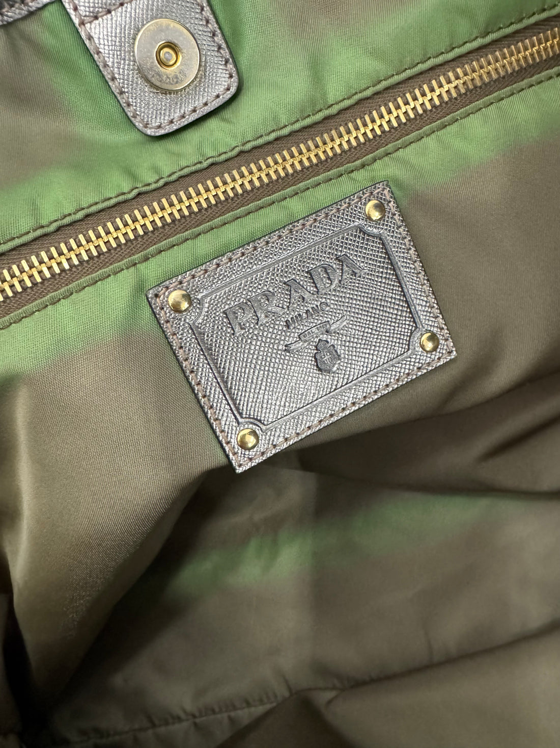 PRADA OLIVE NYLON TOTE BAG