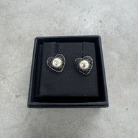 CHANEL BLACK HEART PEARL EARRINGS