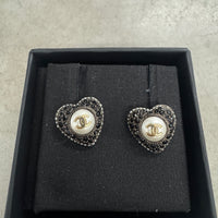 CHANEL BLACK HEART PEARL EARRINGS